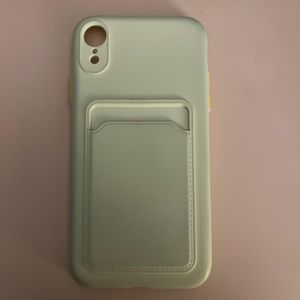 Cream iPhone XR Case W/ Credit Card Holder (Yellow Buttons On Other Side)